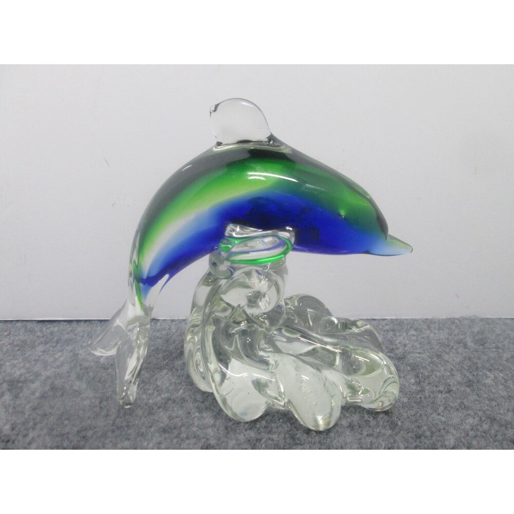 vintage murano style dolphin sculpture hand blown riding wave